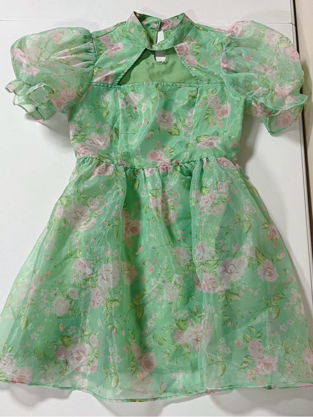 Mint Green Pink Rose Roses Floral Short Sleeve Mini Dress Size S 🌸✨ #floral